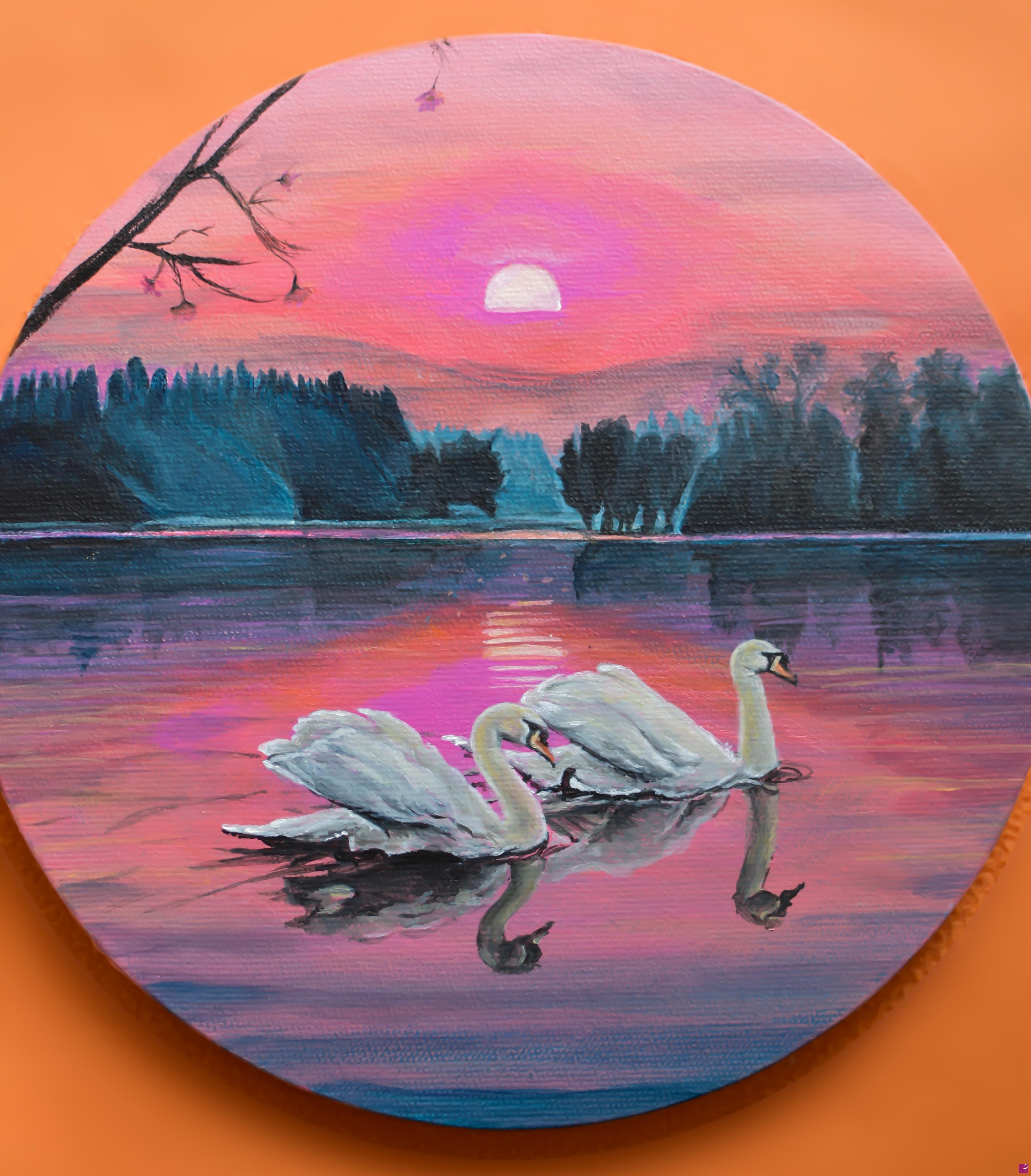 quadri in vendita online - Swans at sunset