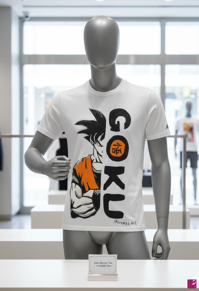 quadri in vendita online - T-shirt Goku (Dragon Ball) dipinta a mano - Opera unica d'artista