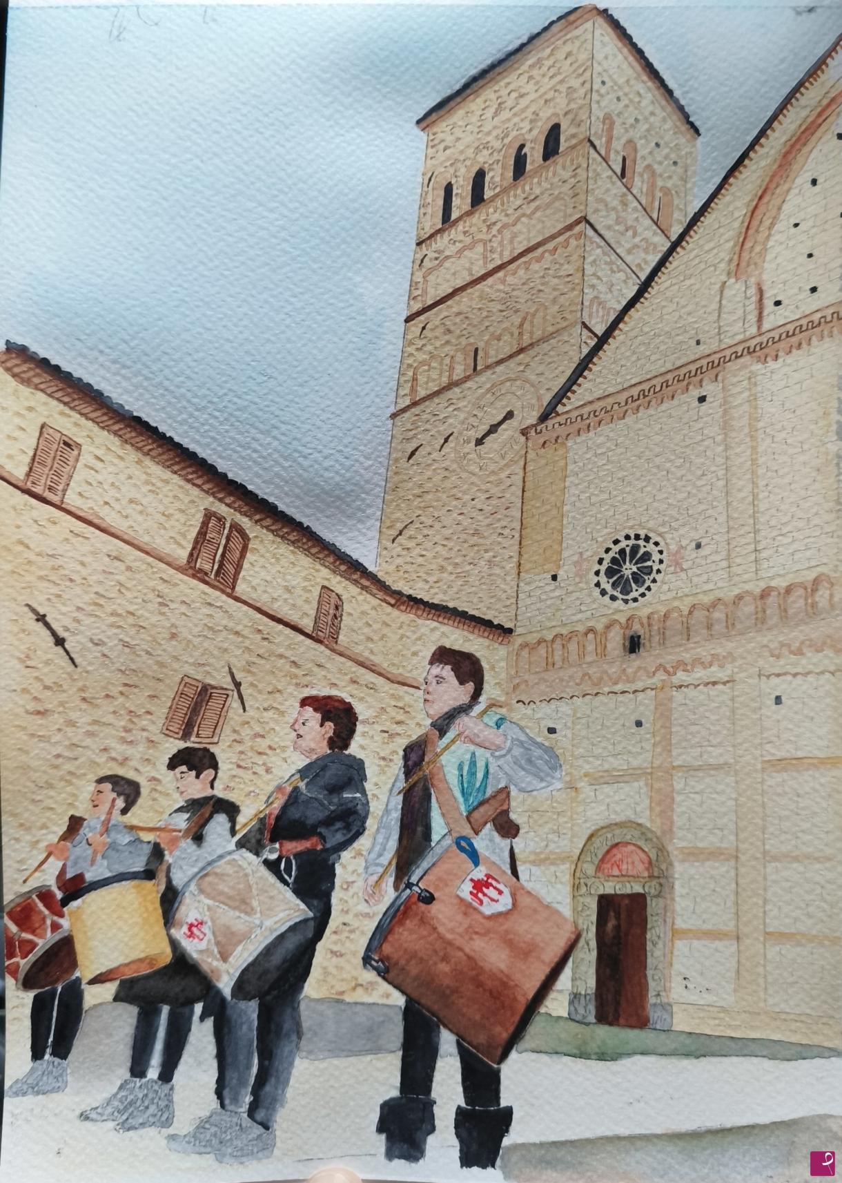 quadri in vendita online - Tamburini presso la chiesa di San Rufino - assisi
