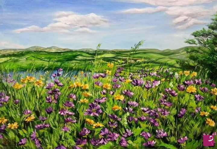 quadri in vendita online - Tappeto di malva e fiori di maggio