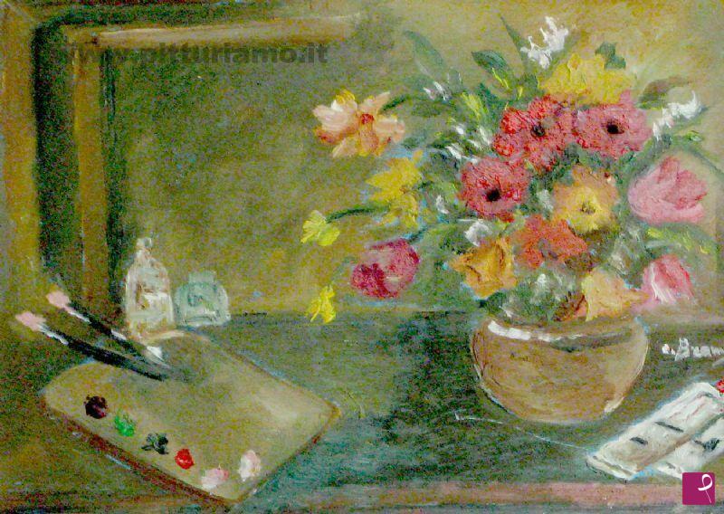 quadri in vendita online - tavolozza con vaso di fiori