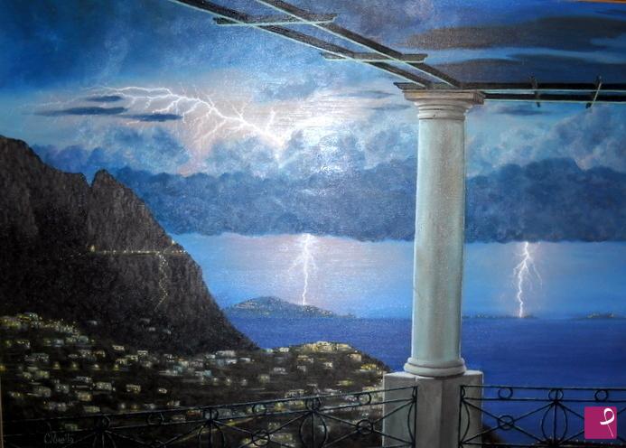 quadri in vendita online - Temporale dalla piazzetta di Capri