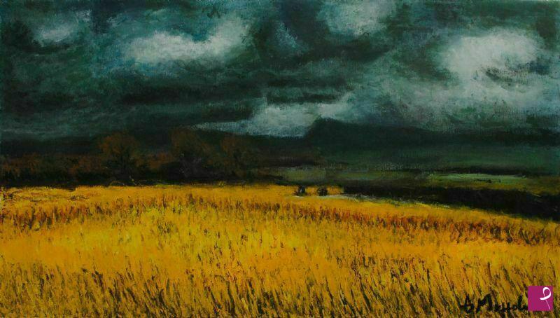 quadri in vendita online - Temporale su campo di grano