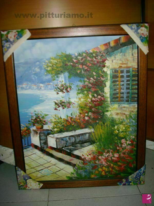 quadri in vendita online - Terrazza in fiore sul mare