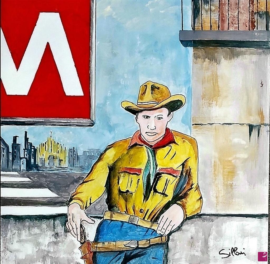 quadri in vendita online - Tex Willer a Milano alla fermata Duomo della metropolitana linea 1