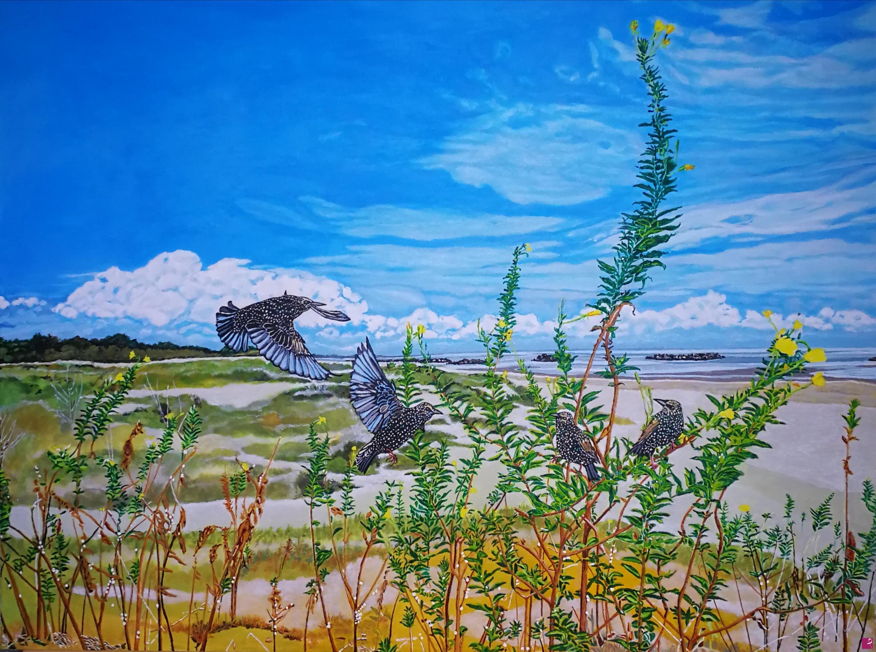 quadri in vendita online - The beach and the starlings