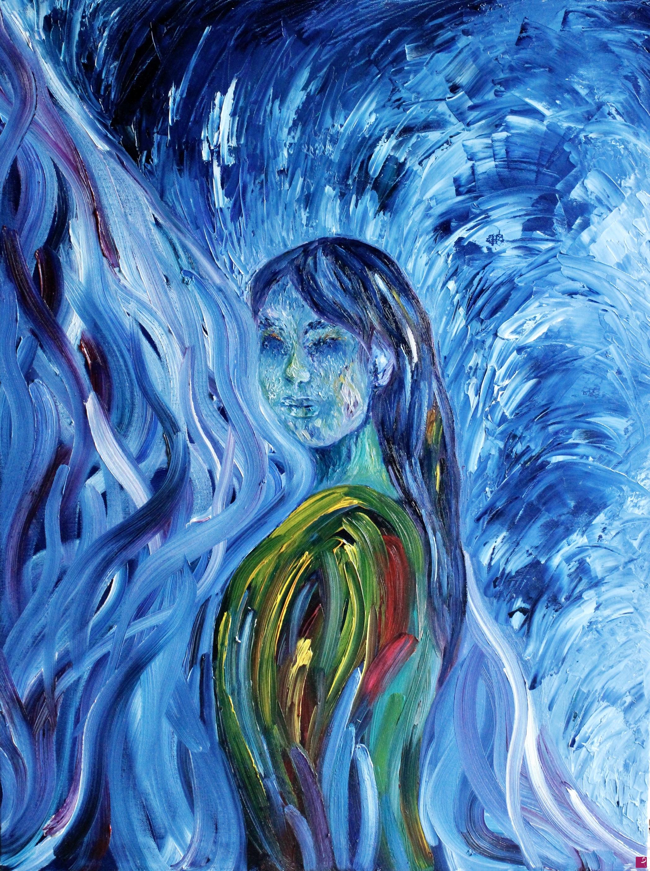 quadri in vendita online - The blue woman in the wind