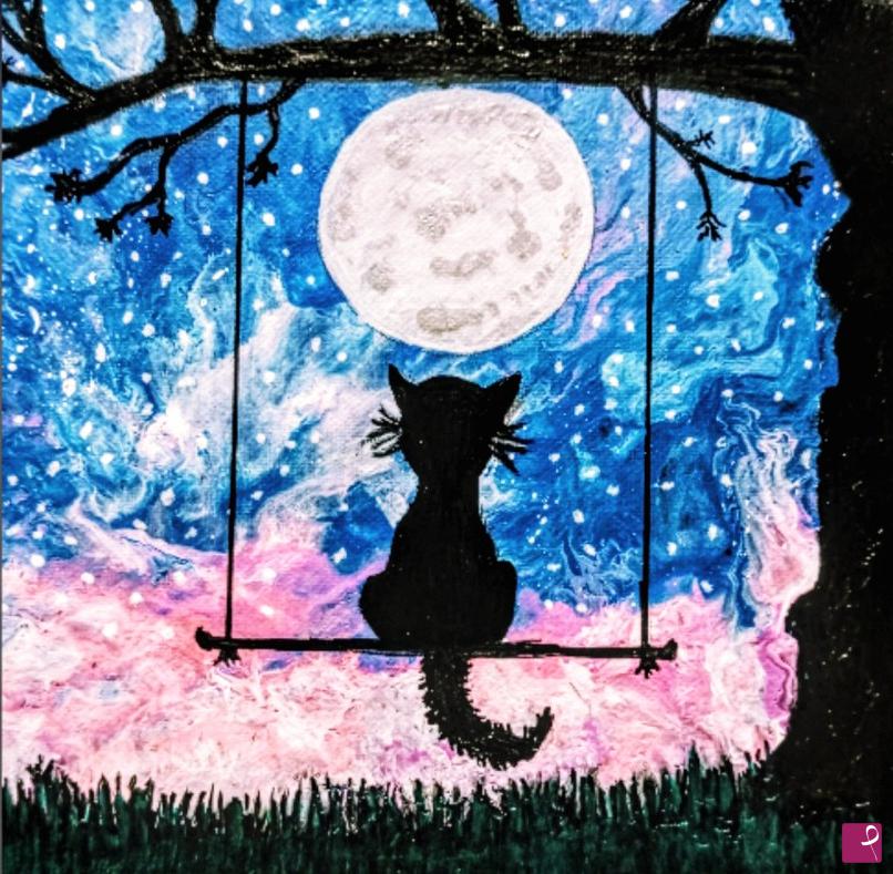 quadri in vendita online - the cat and the moon