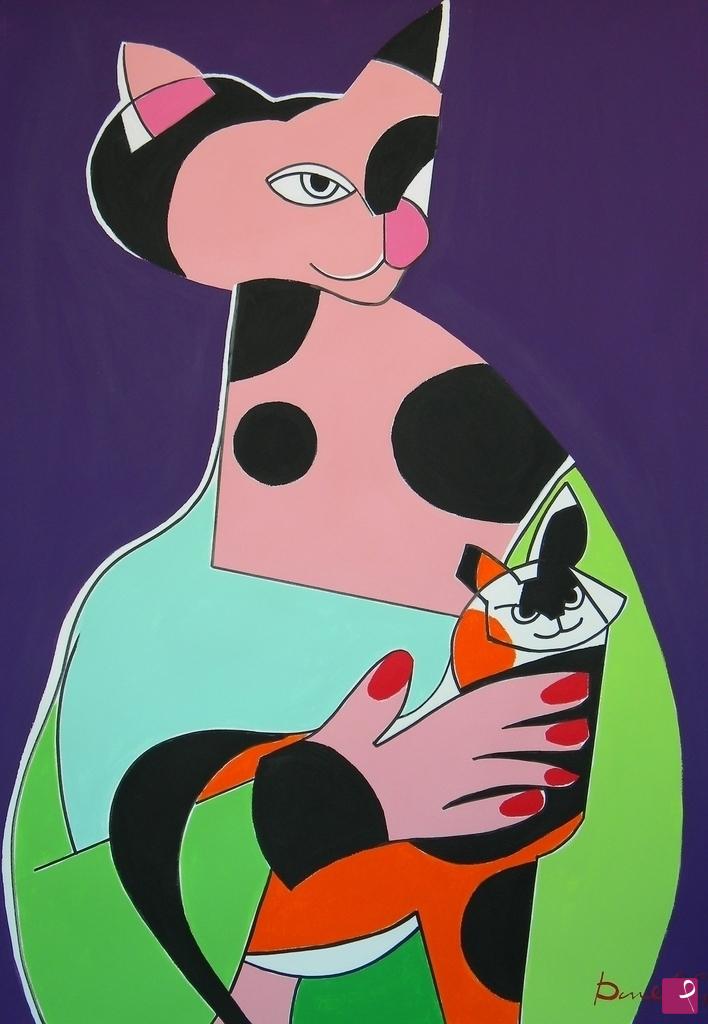 quadri in vendita online - The lady with the kitten