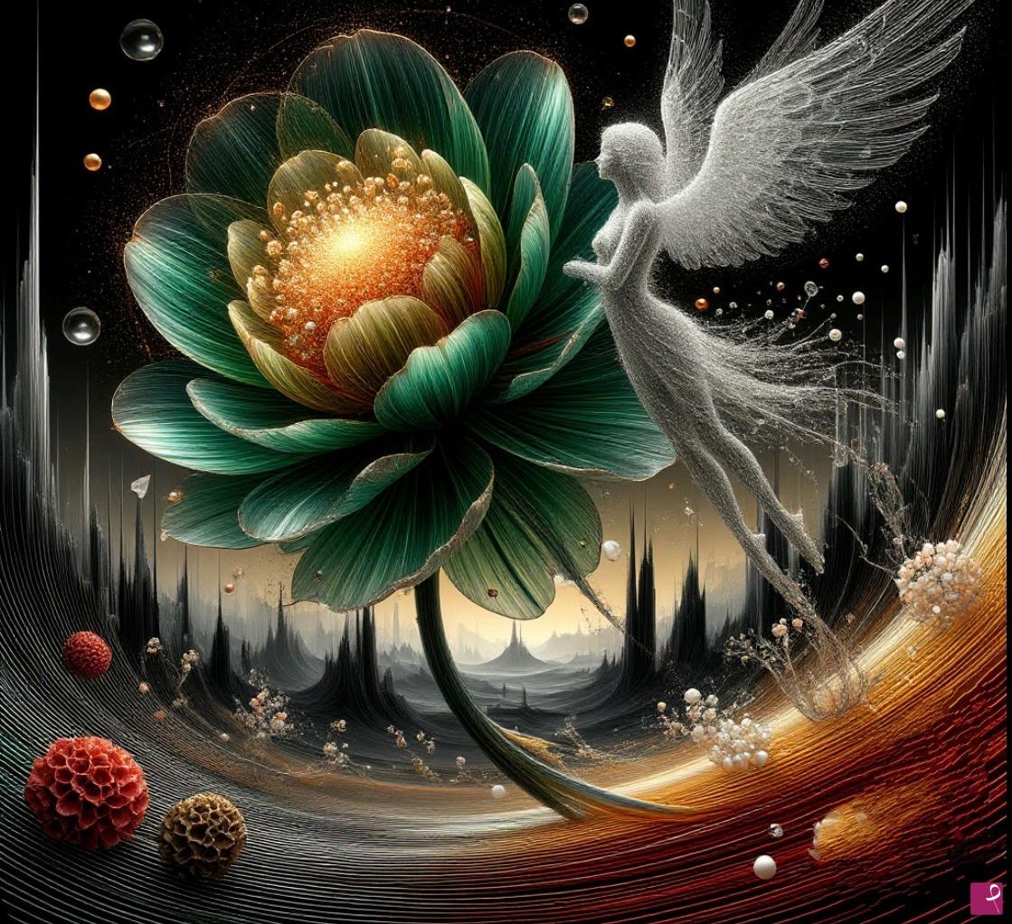 quadri in vendita online - The meeting of an angel and an unknown being.