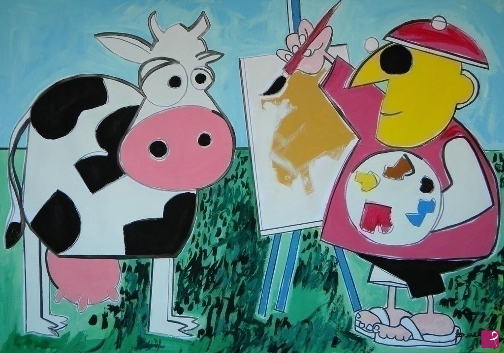 quadri in vendita online - The painter and the cow