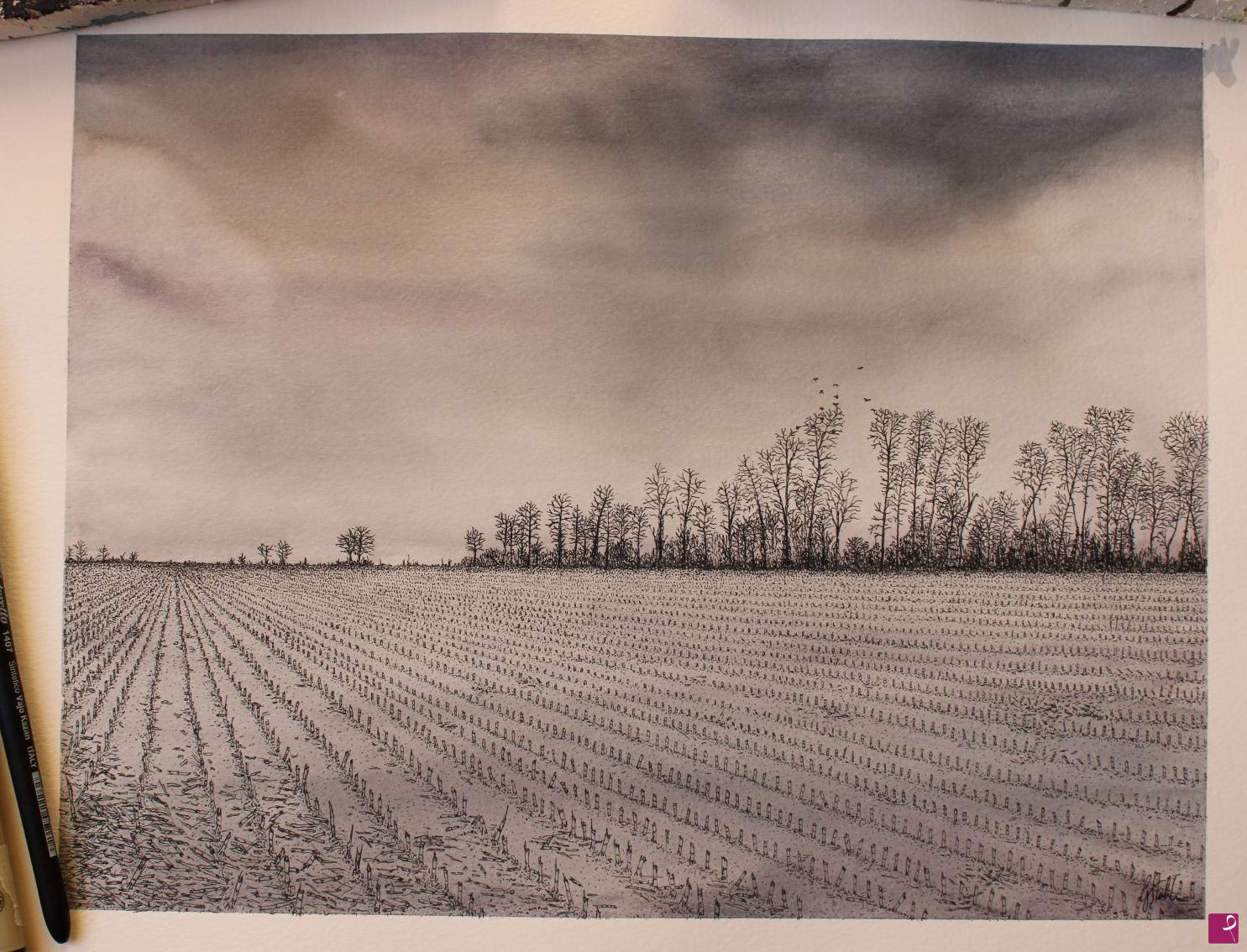 quadri in vendita online - The ravens above the cornfield