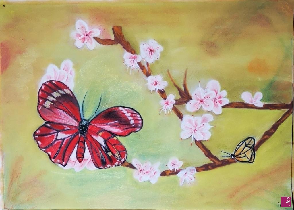 quadri in vendita online - The red butterfly 