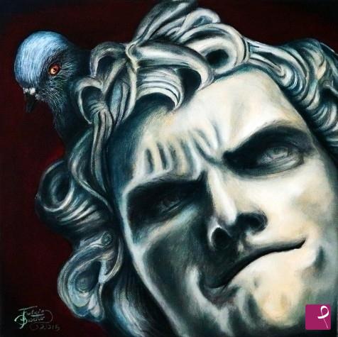 quadri in vendita online - The statue and the pigeon
