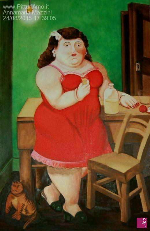 quadri in vendita online - THE WOMAN DRINKING WHIT THE CAT