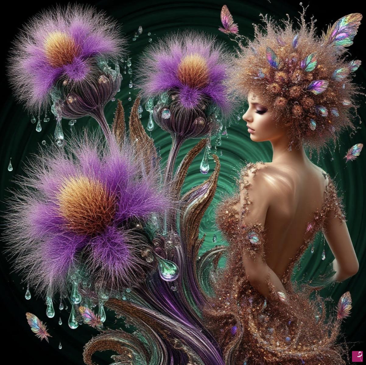 quadri in vendita online - Three flowers and a girl