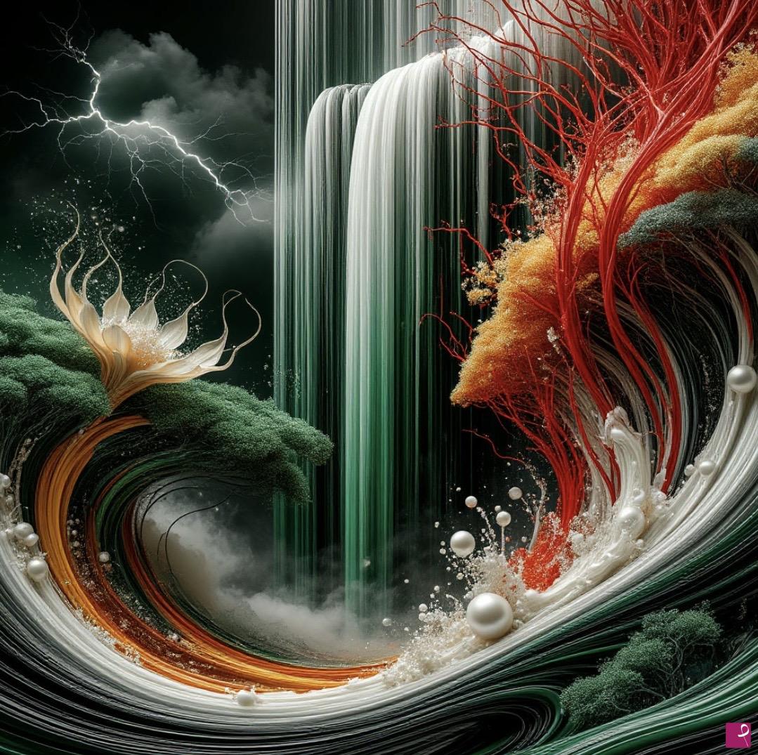 quadri in vendita online - Thunderstorm and waterfall