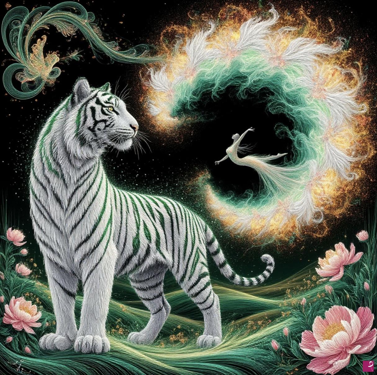 quadri in vendita online - Tiger, girl in sky