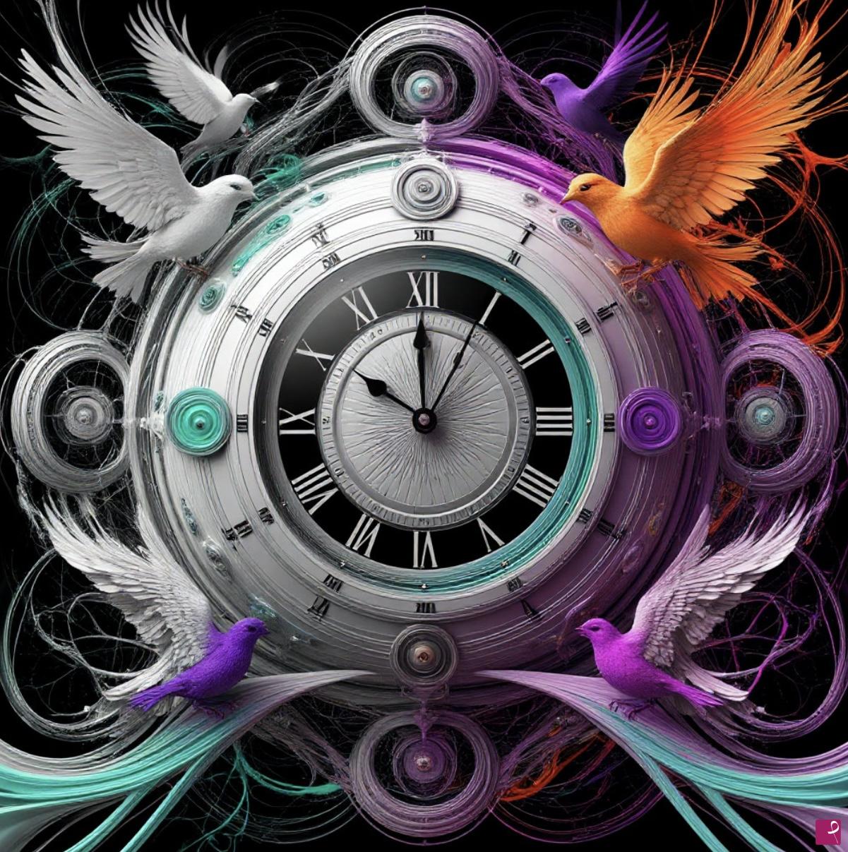 quadri in vendita online - Time, clock  and birds 