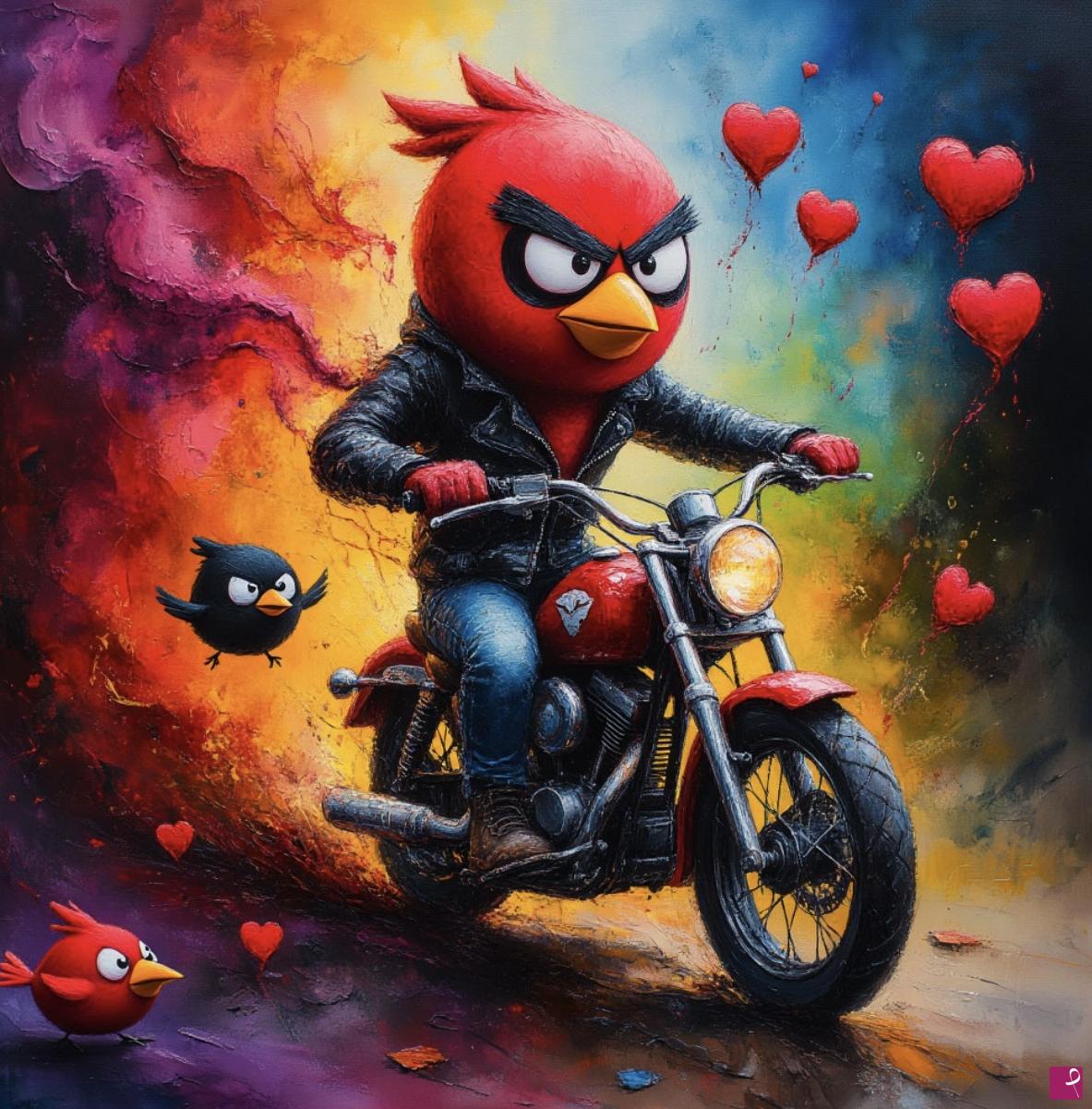 quadri in vendita online - Tiny biker angry birds