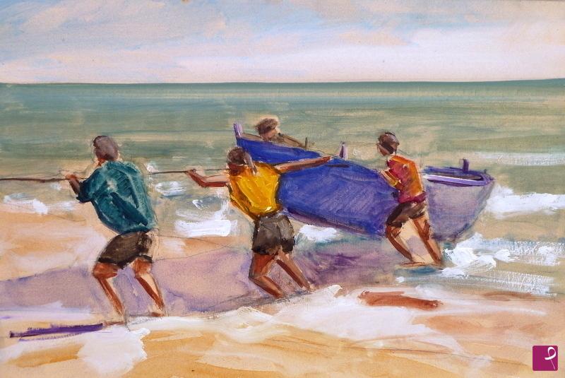 quadri in vendita online - tirare la barca a riva