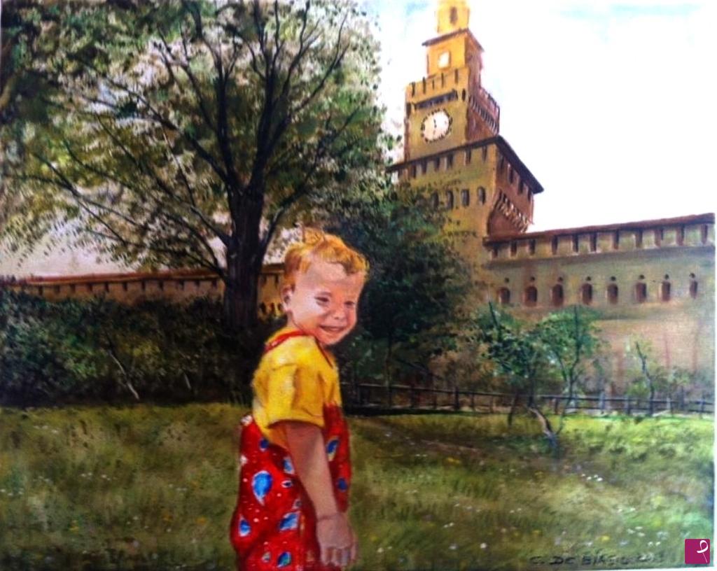 quadri in vendita online - Tommy  con  la  nonna  al  Parco ,Castello Sforzesco