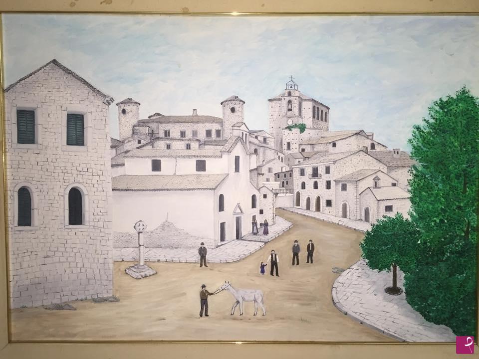 quadri in vendita online - Torella del Sannio largo San Rocco con croce viaria 1905