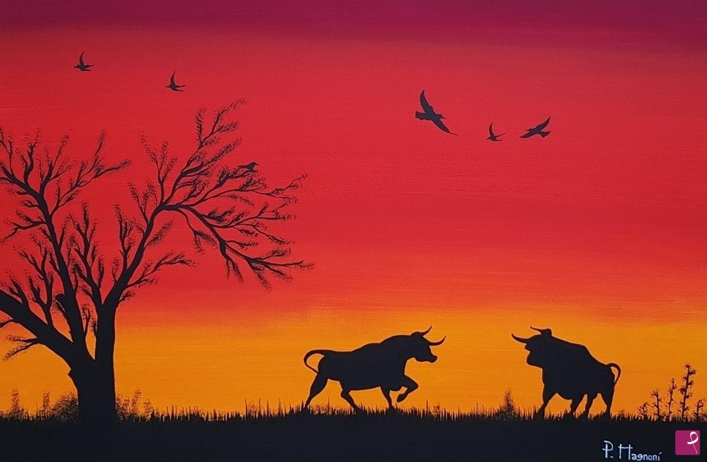 quadri in vendita online - Tori al tramonto