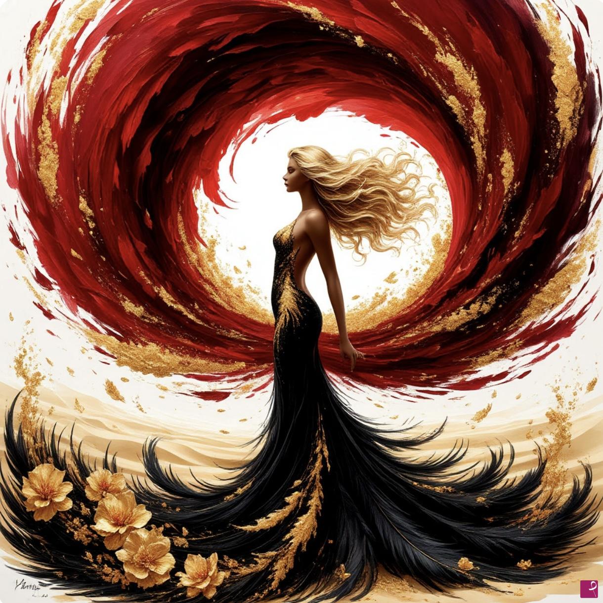 quadri in vendita online - Tornado, flowers, girl in dress 