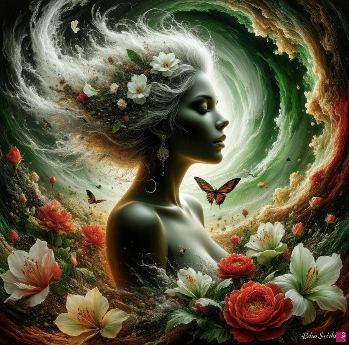 quadri in vendita online - Tornado, girl and flowers 