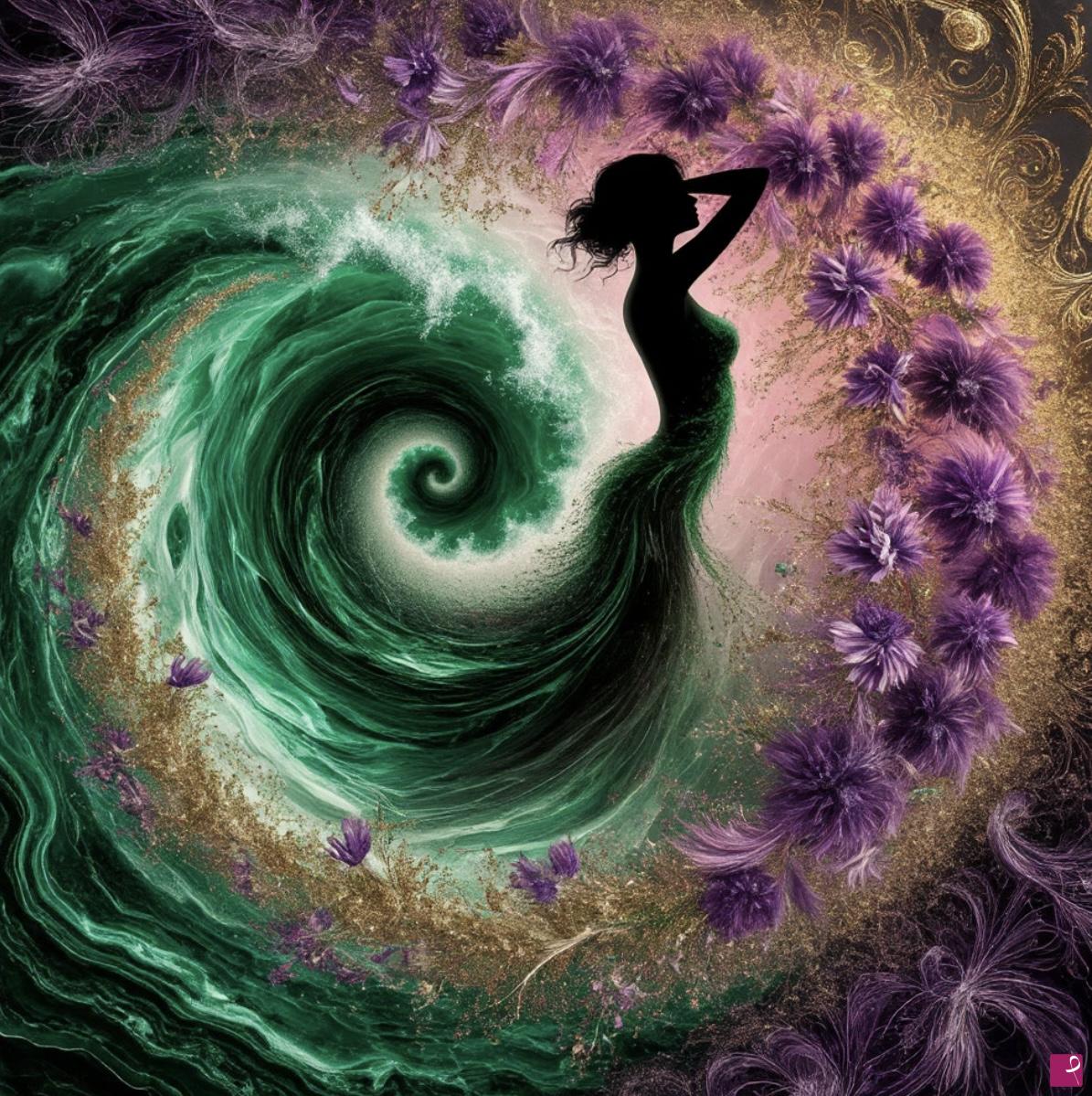 quadri in vendita online - Tornado, woman, flowers 