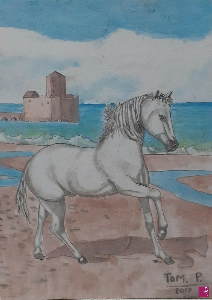 quadri in vendita online - Torre Astura con cavallo (2017)