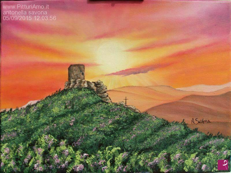quadri in vendita online - torre dei saraceni al tramonto