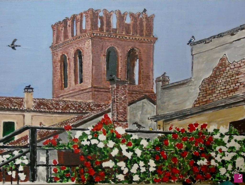 quadri in vendita online - Torre di piazza dalla "pontesea"-Lendinara