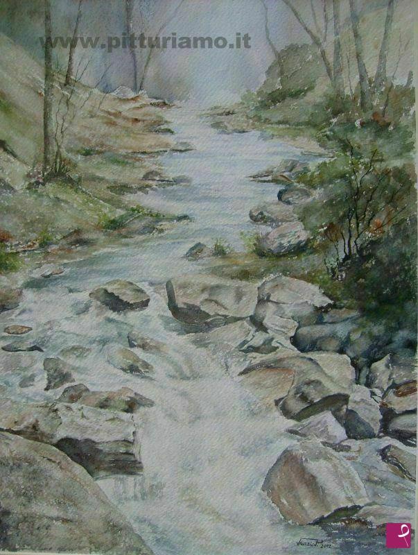 quadri in vendita online - Torrente di montagna