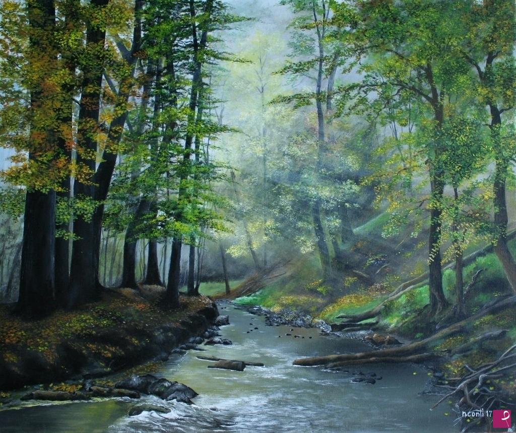 quadri in vendita online - Torrente nel bosco