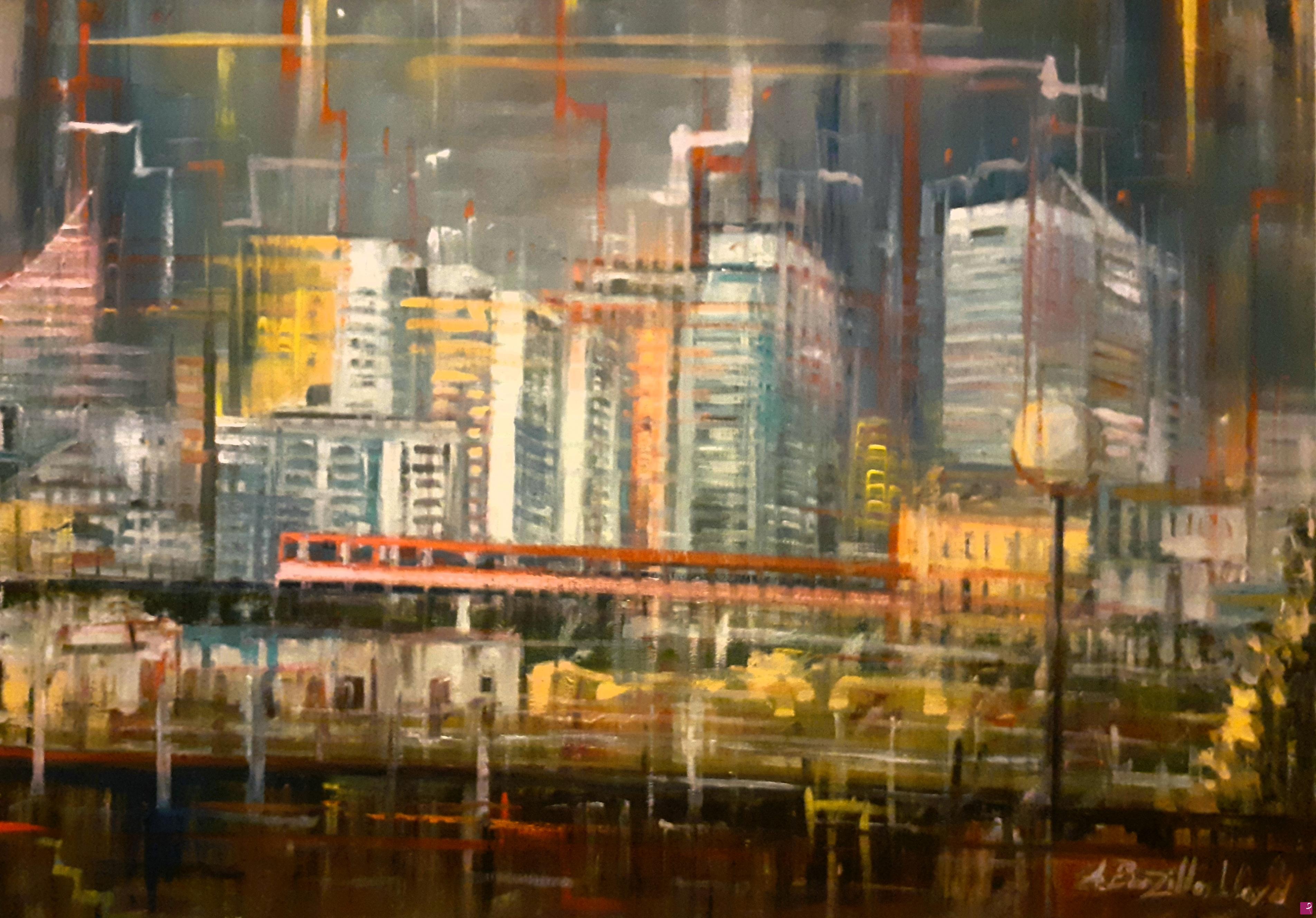 quadri in vendita online - Towers in Canary Wharf from DLR, London