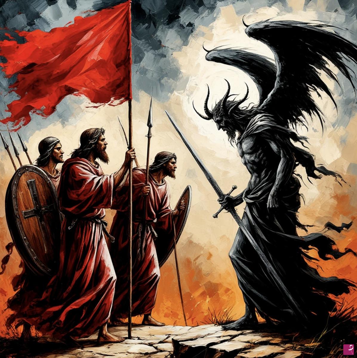 quadri in vendita online - Townspeople against the demon