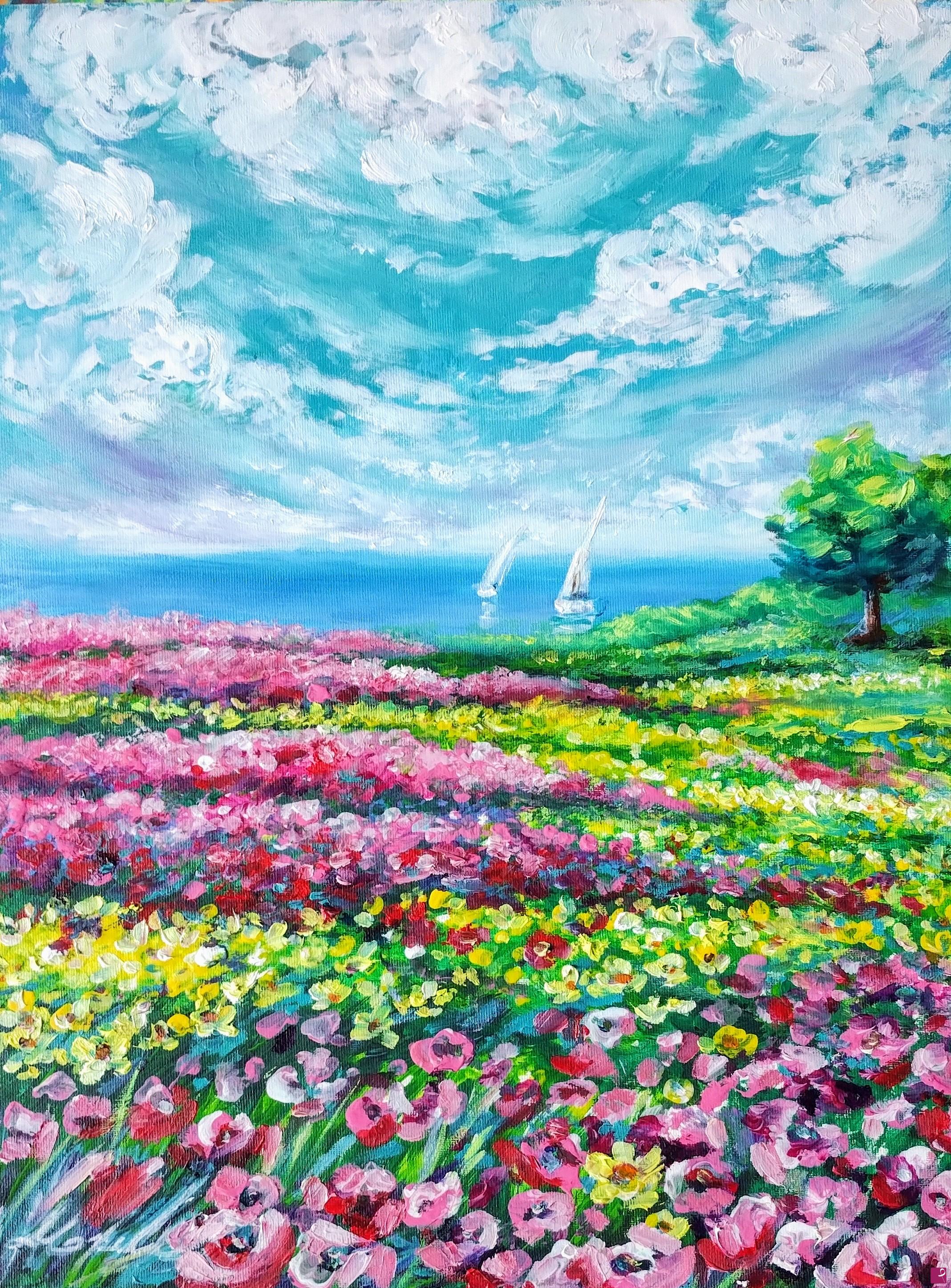 quadri in vendita online - Tra cielo e mare: colori della campagna estiva – Paesaggio naturalistico
