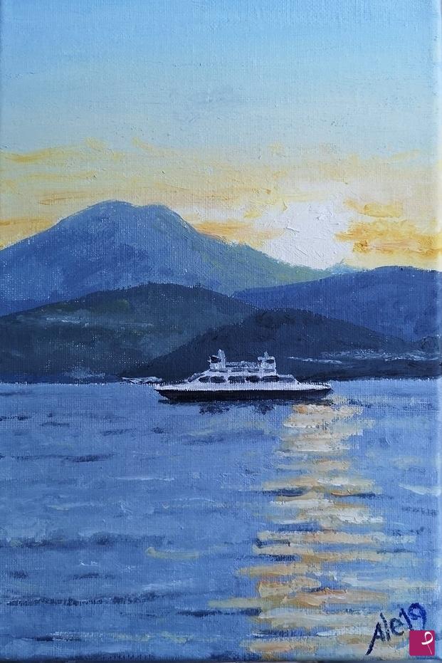 quadri in vendita online - traghetto sul lago maggiore