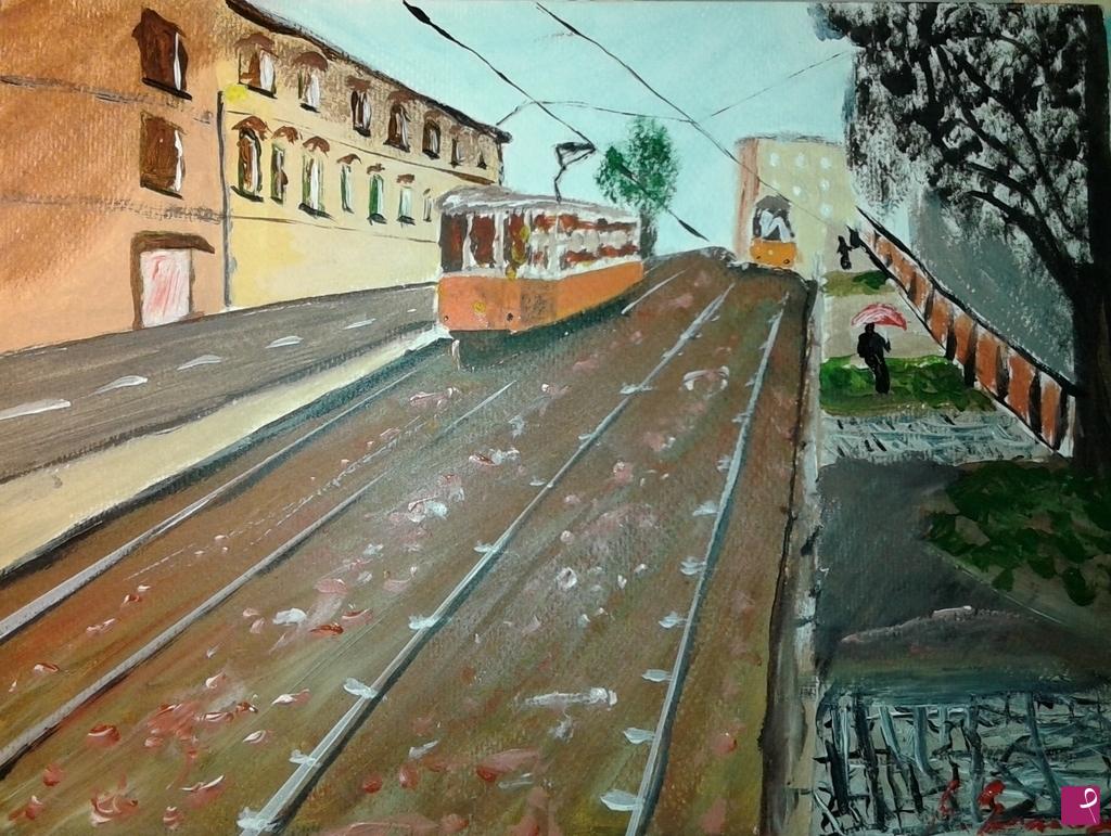 quadri in vendita online - Tram in corsa