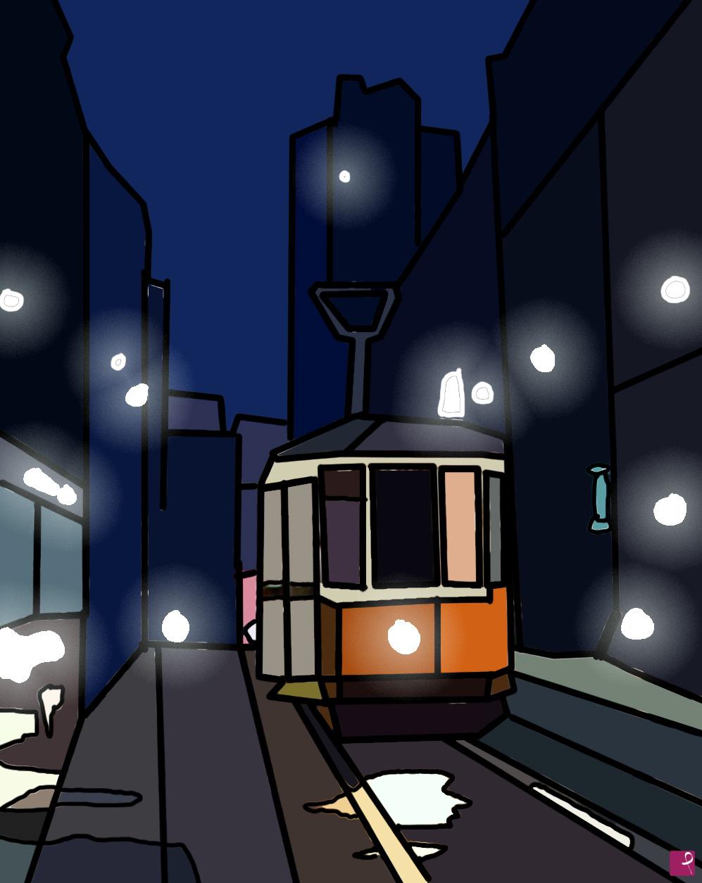 quadri in vendita online - Tram, notte, Milano