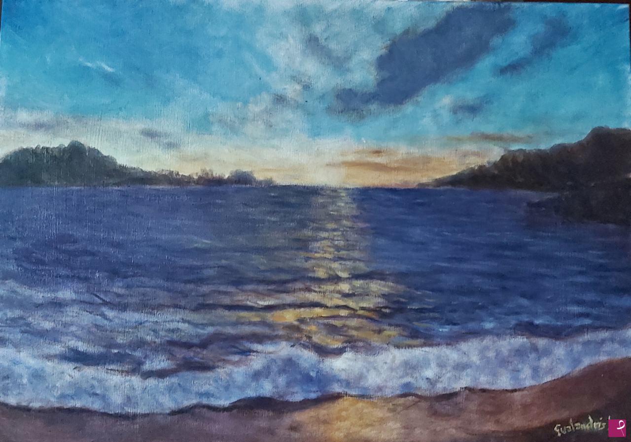 quadri in vendita online - Tramonto a cala Serraina - Rif.LG-160-CL/OT50X70-O-V/2022