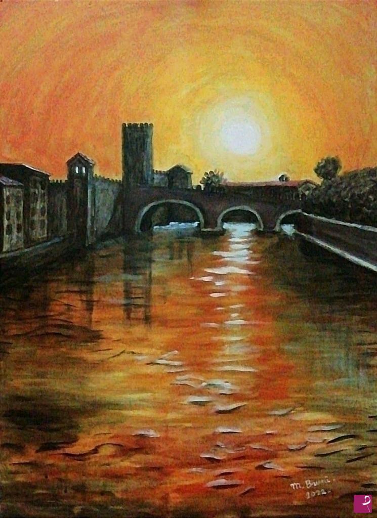 quadri in vendita online - Tramonto a castelvecchio (VR)