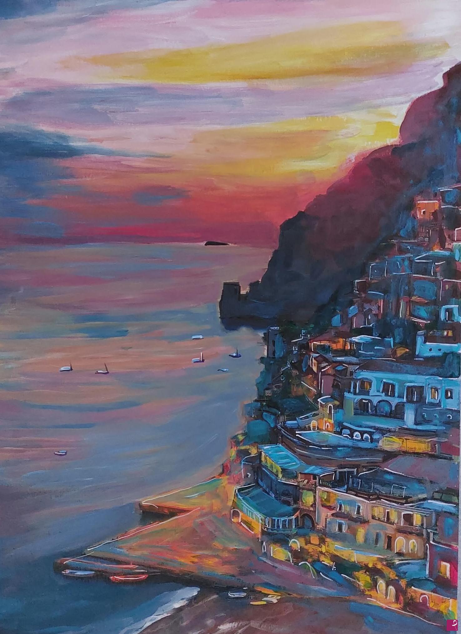 quadri in vendita online - Tramonto a Positano 