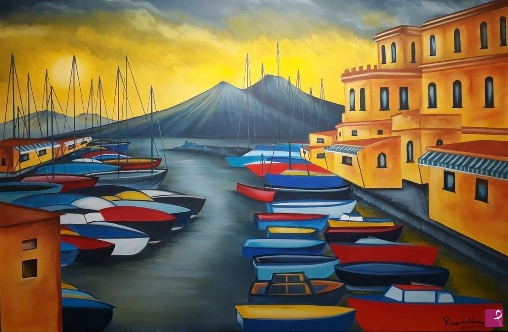 quadri in vendita online - TRAMONTO AL BORGO MARINARI NAPOLI