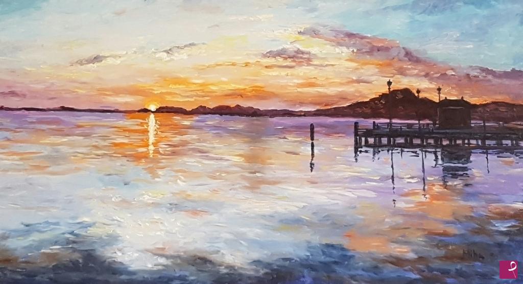 quadri in vendita online - Tramonto al lago