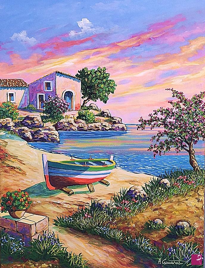 quadri in vendita online - Tramonto al mare