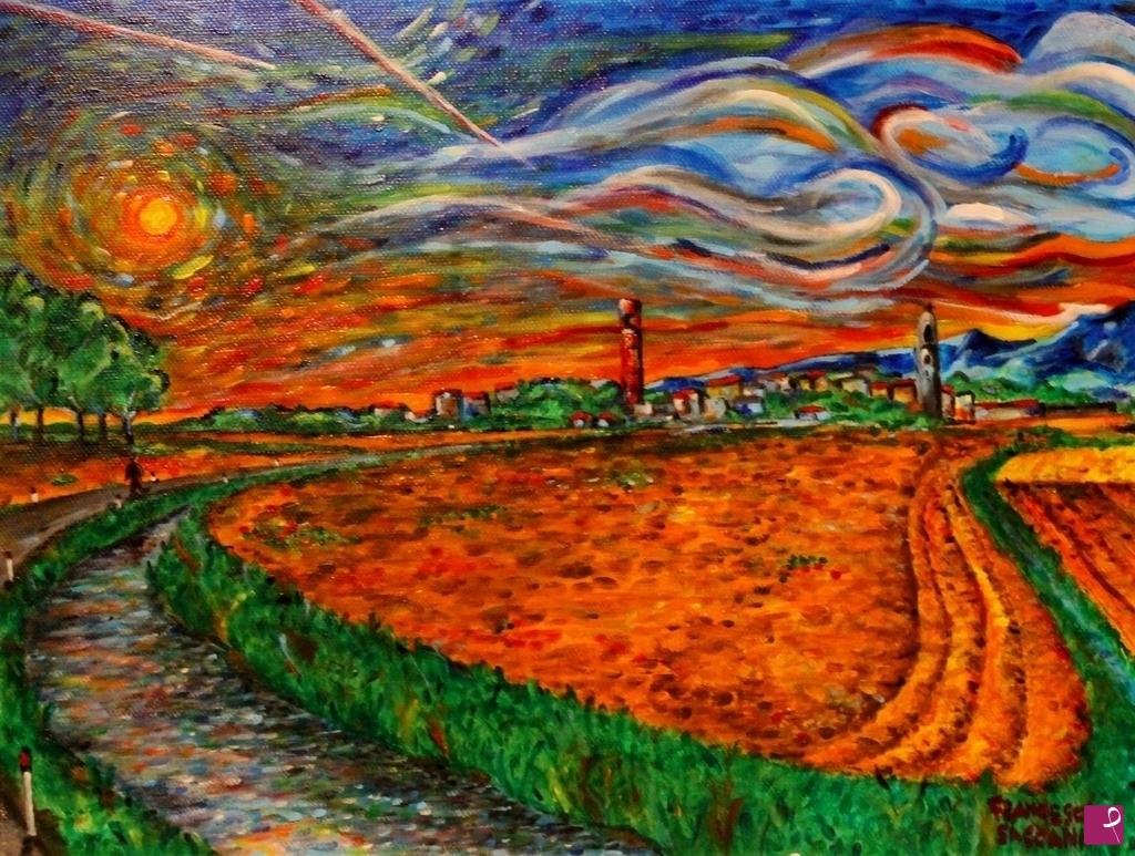 quadri in vendita online - Tramonto al mio paese