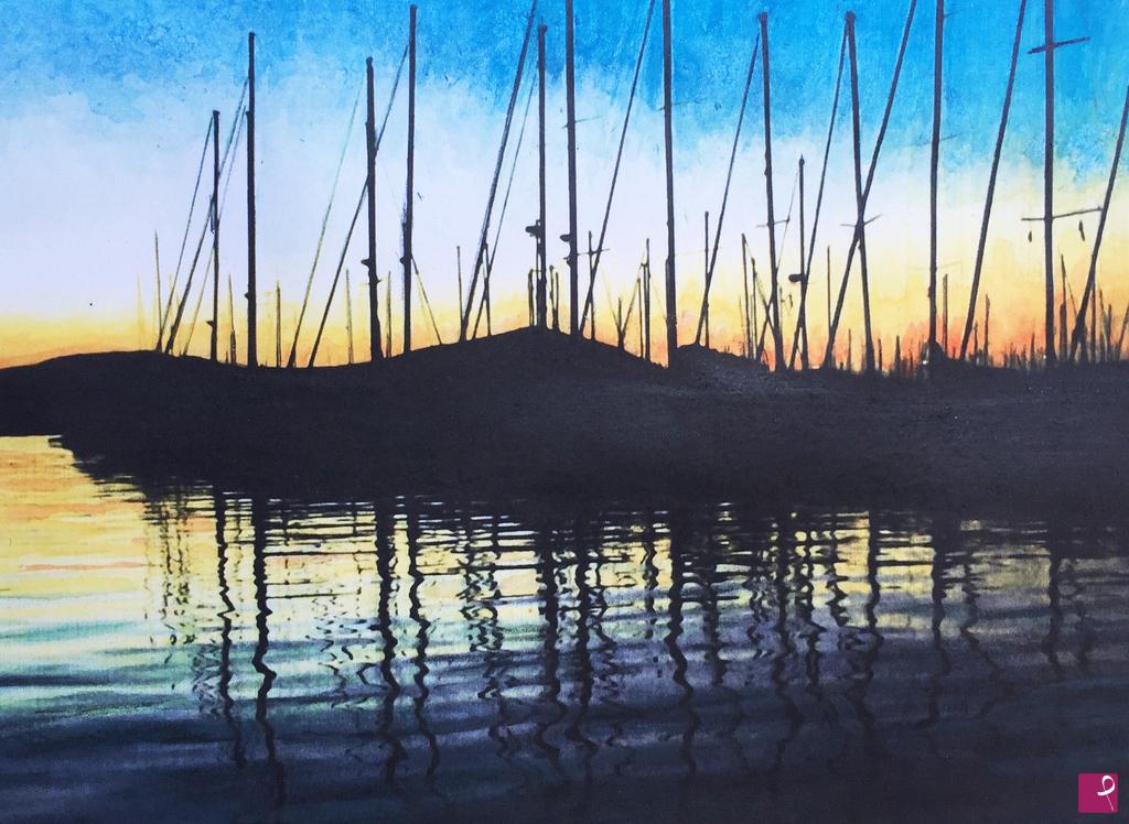 quadri in vendita online - Tramonto al molo